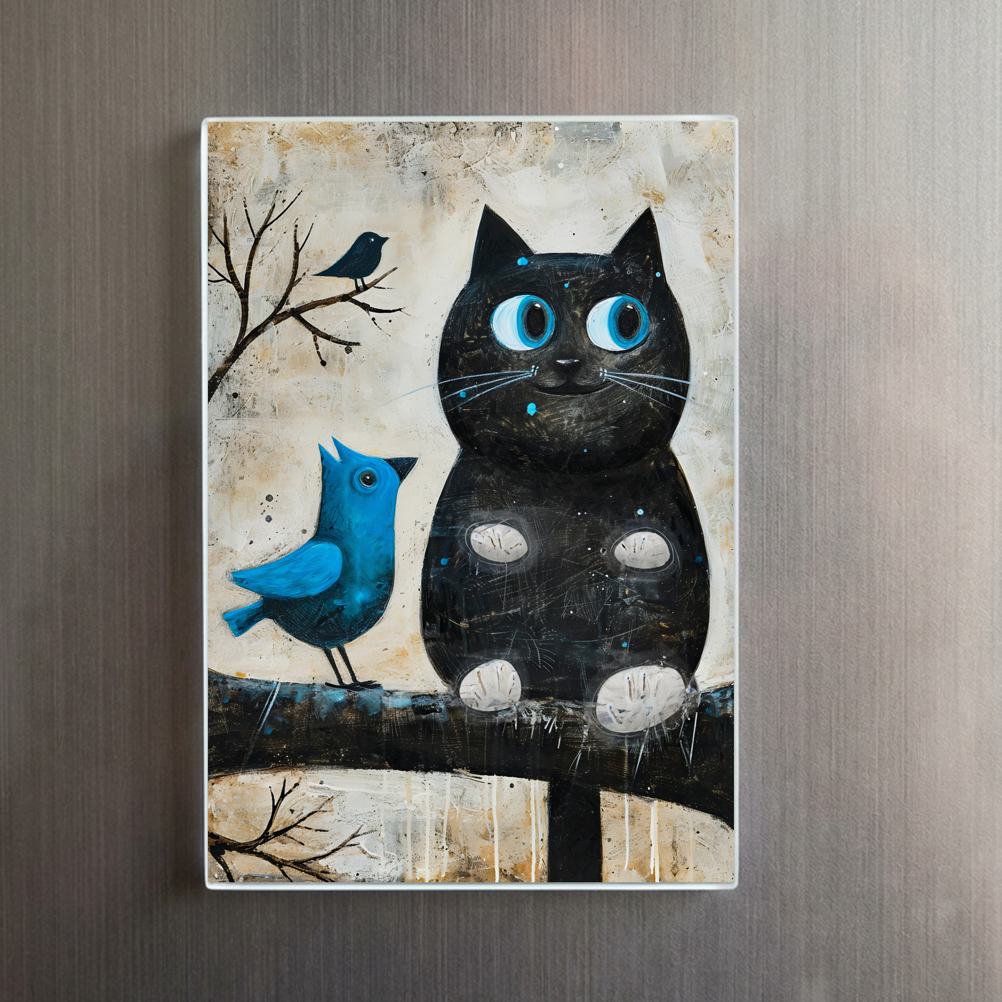raxxa Glas-Magnet: Frightened Black Cat and Blue Bird on Branch – Bild 2