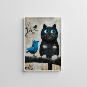 raxxa Glas-Magnet: Frightened Black Cat and Blue Bird on Branch