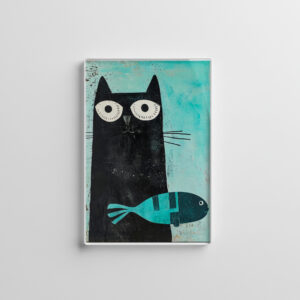 raxxa Glas-Magnet: Black Cat with Turquoise Fish