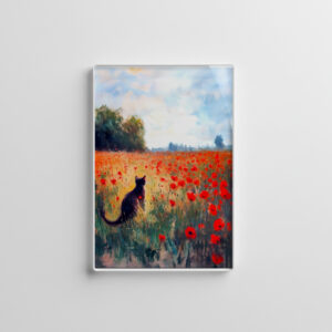 raxxa Glas-Magnet: Impressionistic Oil Painting of Cat in Blooming Poppy Field