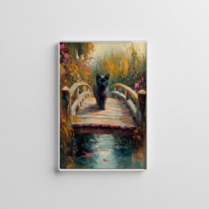 raxxa Glas-Magnet: Impressionistic Oil Painting of Black Cat on Wooden Pier by Pond