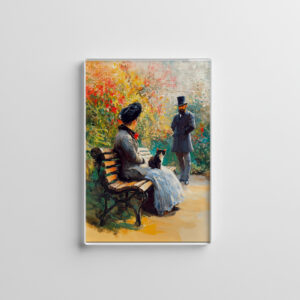 raxxa Glas-Magnet: Impressionistic Oil Painting of Couple in Garden with Cat on Lap