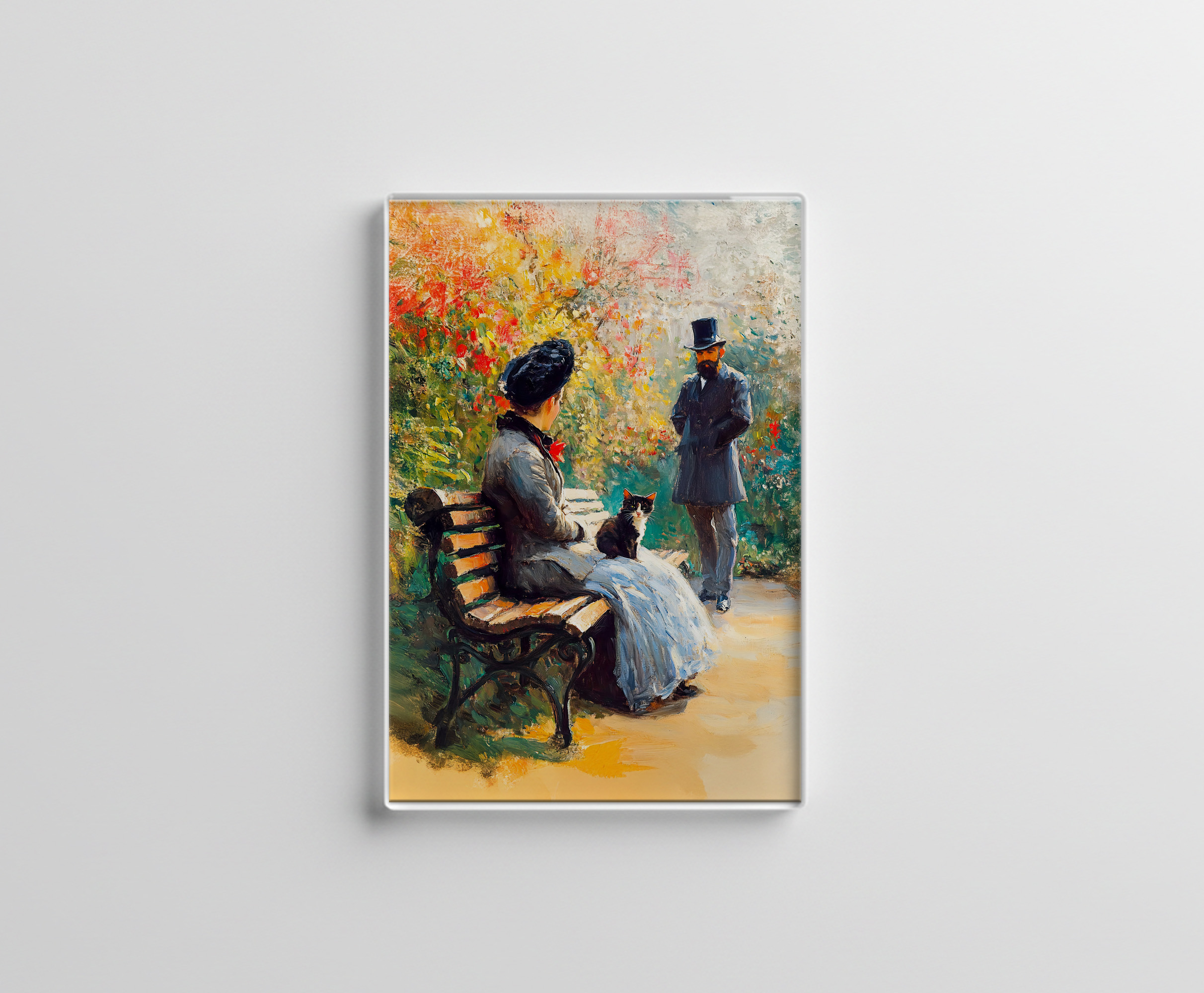 raxxa Glas-Magnet: Impressionistic Oil Painting of Couple in Garden with Cat on Lap