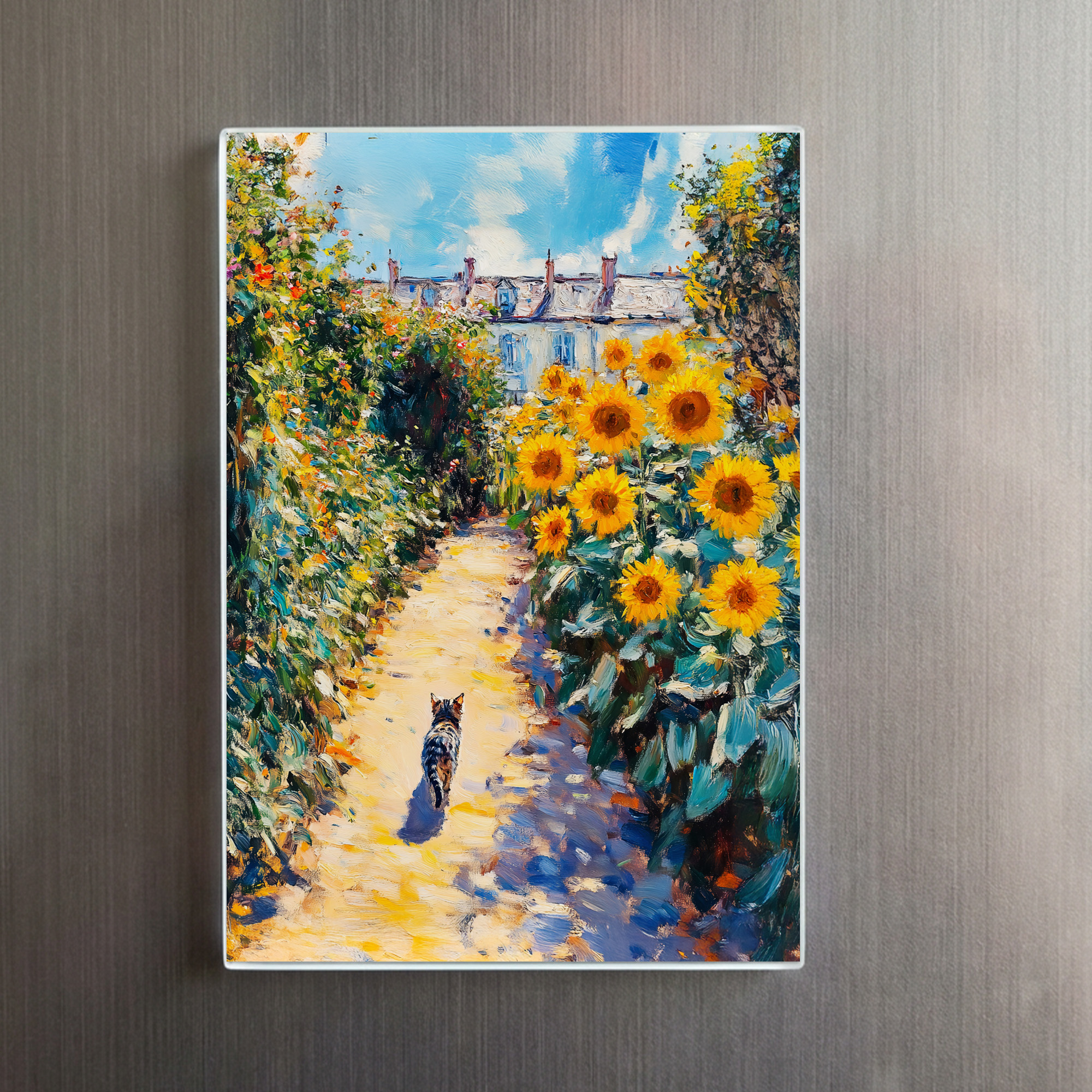 raxxa Glas-Magnet: Impressionistic Oil Painting of Cat in Sunlit Garden – Bild 2