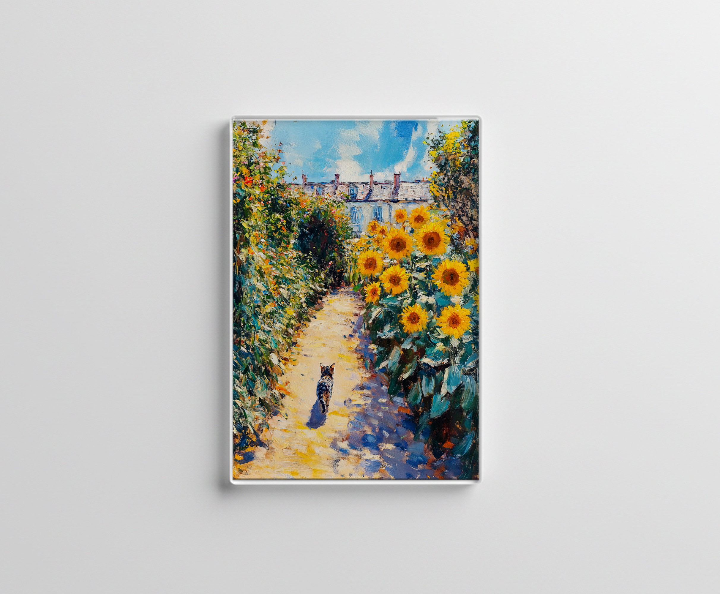 raxxa Glas-Magnet: Impressionistic Oil Painting of Cat in Sunlit Garden