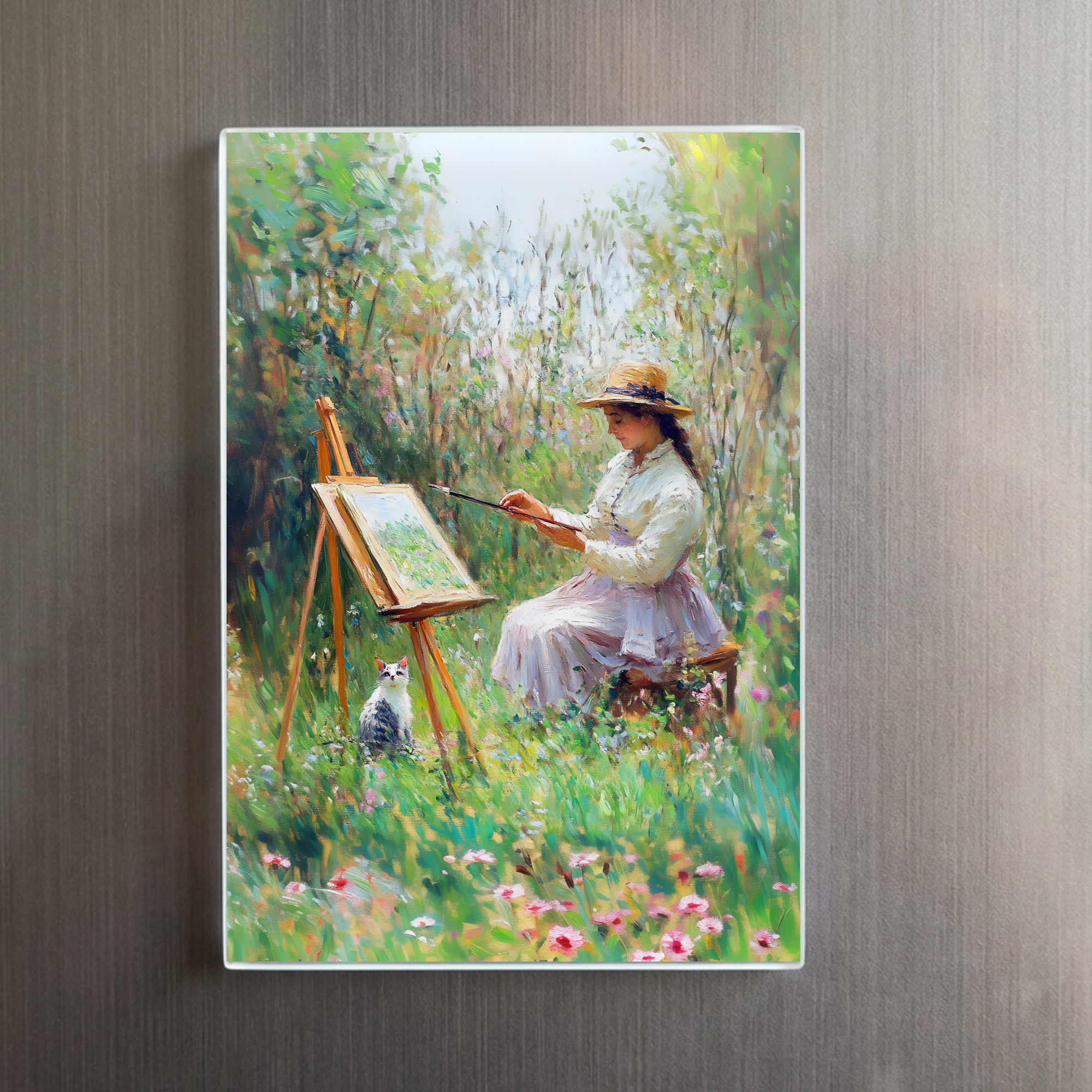 raxxa Glas-Magnet: Impressionistic Oil Painting of Cat Beside Outdoor Painter – Image 2