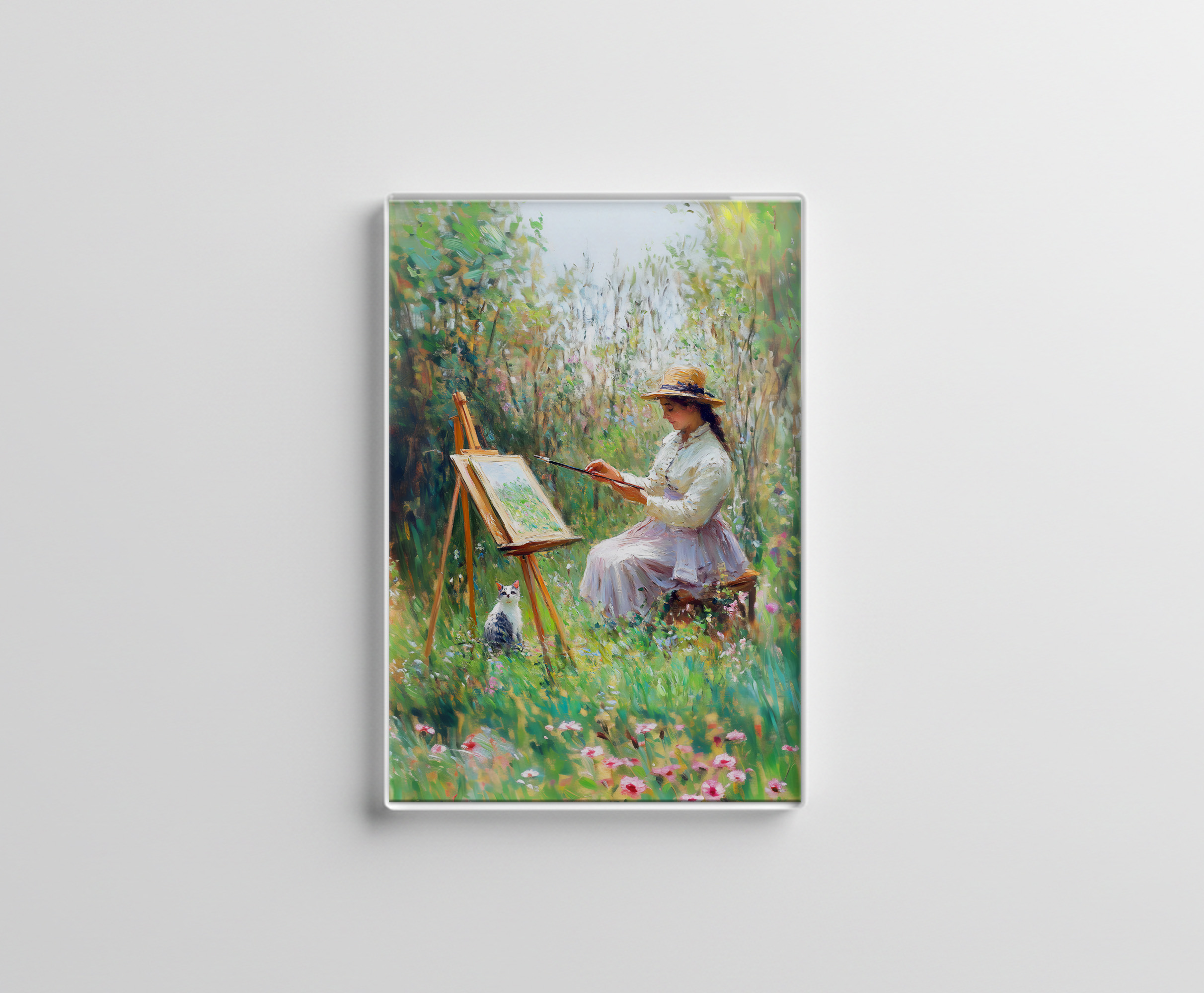 raxxa Glas-Magnet: Impressionistic Oil Painting of Cat Beside Outdoor Painter