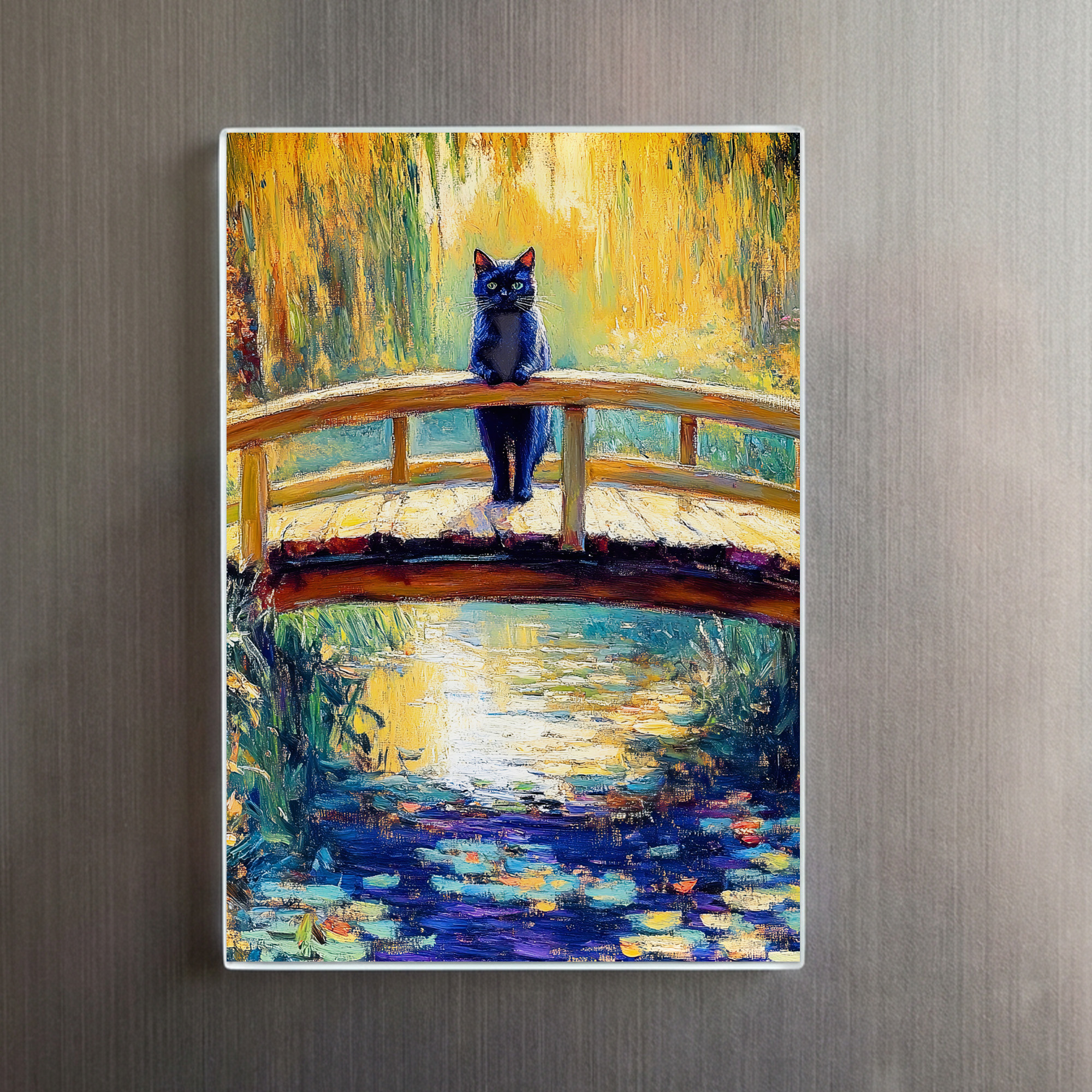 raxxa Glas-Magnet: Impressionistic Oil Painting of Black Cat on Wooden Pier by Pond - immagine 2