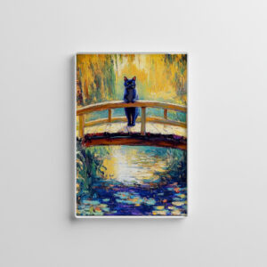 raxxa Glas-Magnet: Impressionistic Oil Painting of Black Cat on Wooden Pier by Pond