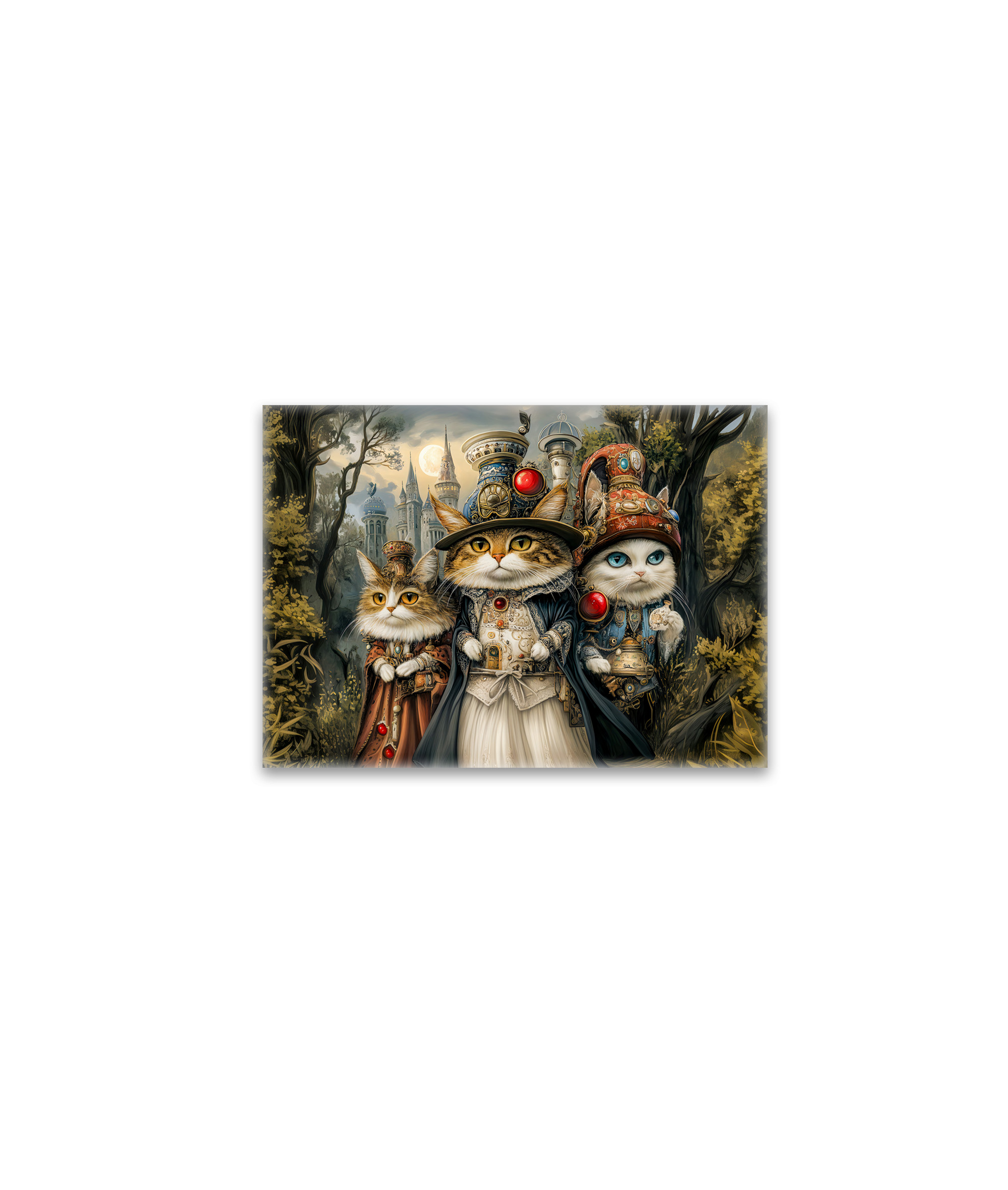 raxxa Glas-Magnet: Three Cats in Steampunk Fantasy Forest