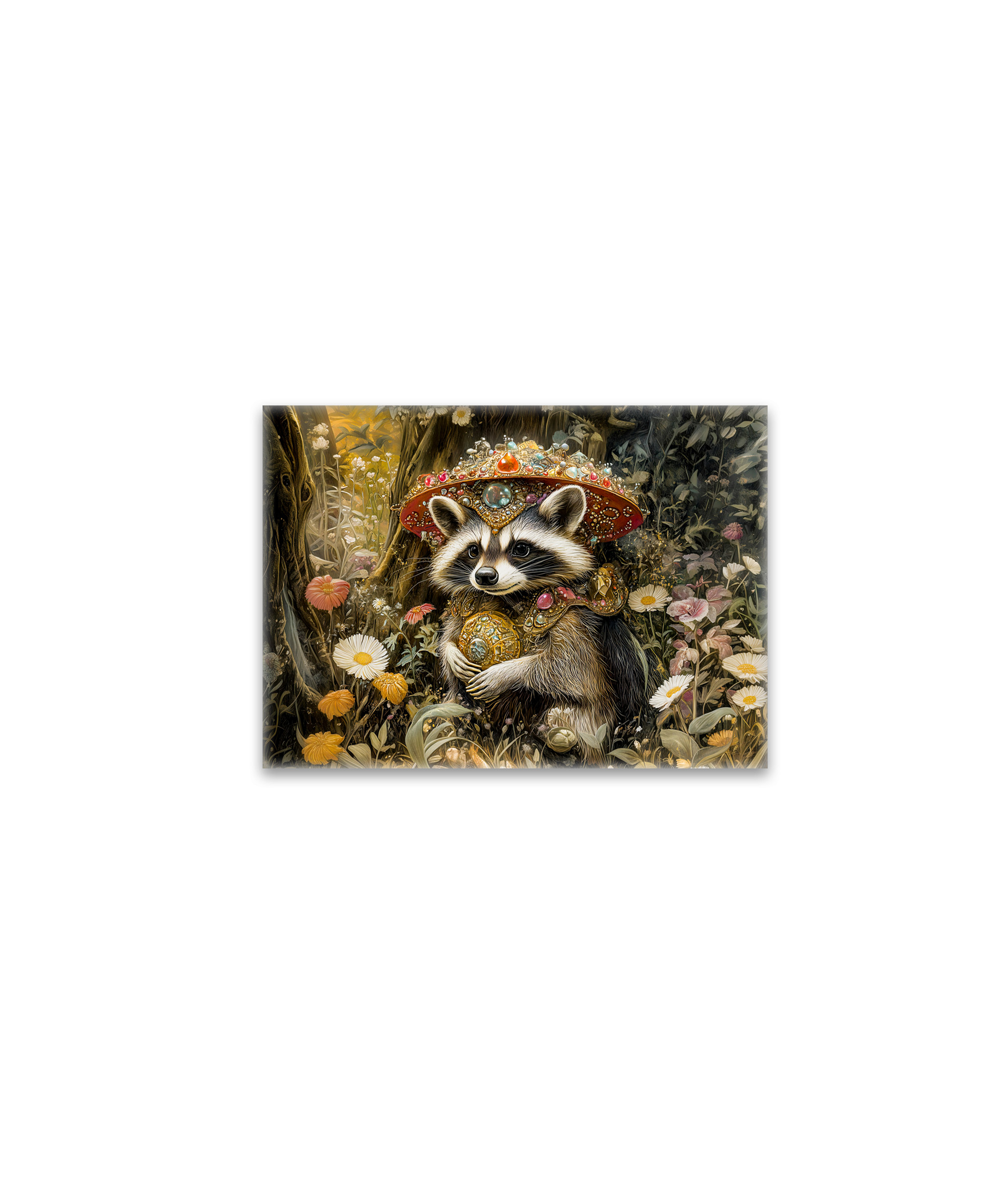 raxxa Glas-Magnet: Raccoon with a Fly Agaric Mushroom in Fantasy Forest