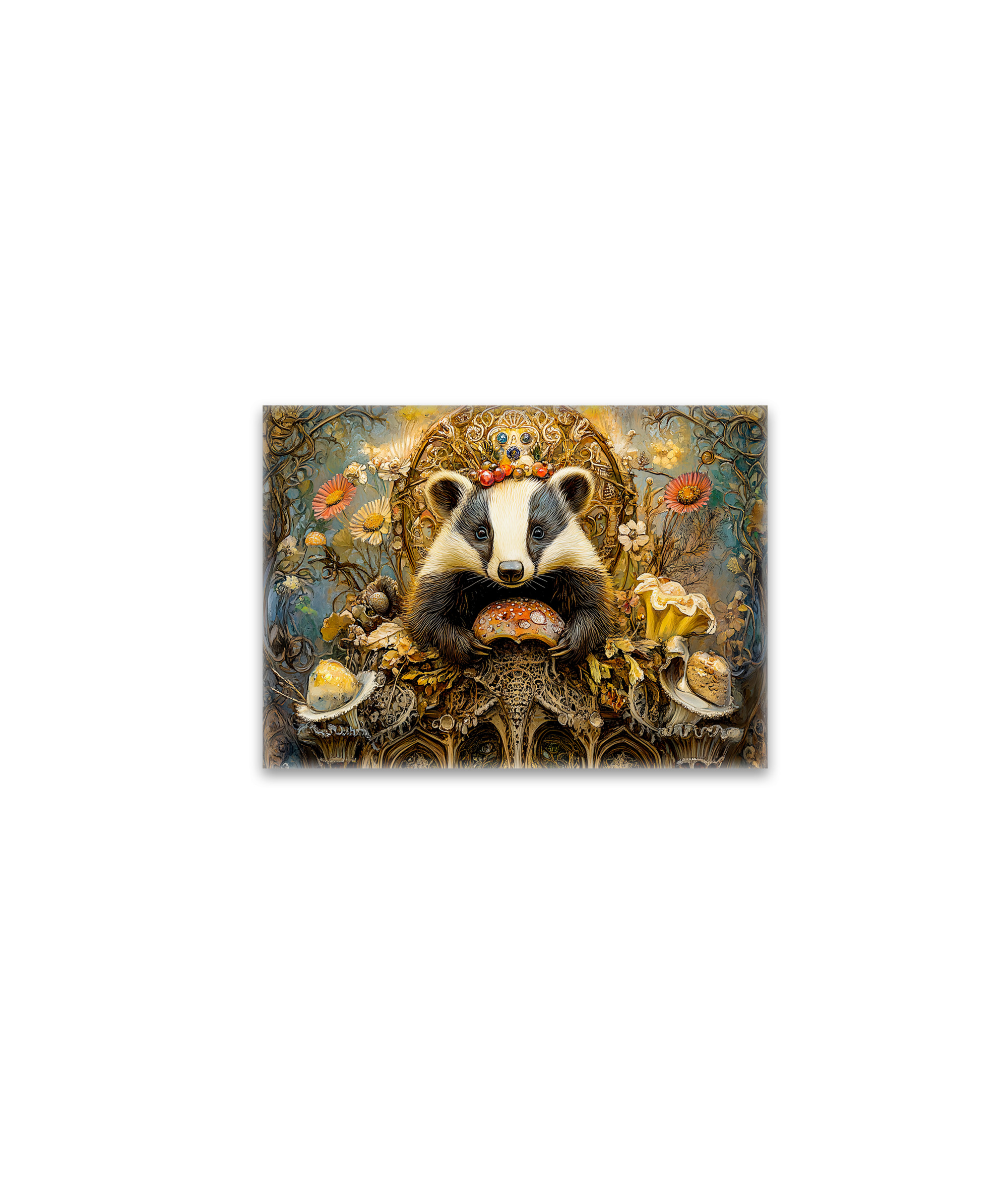 raxxa Glas-Magnet: Badgers on a Mushroom Throne in a Fantasy Scene