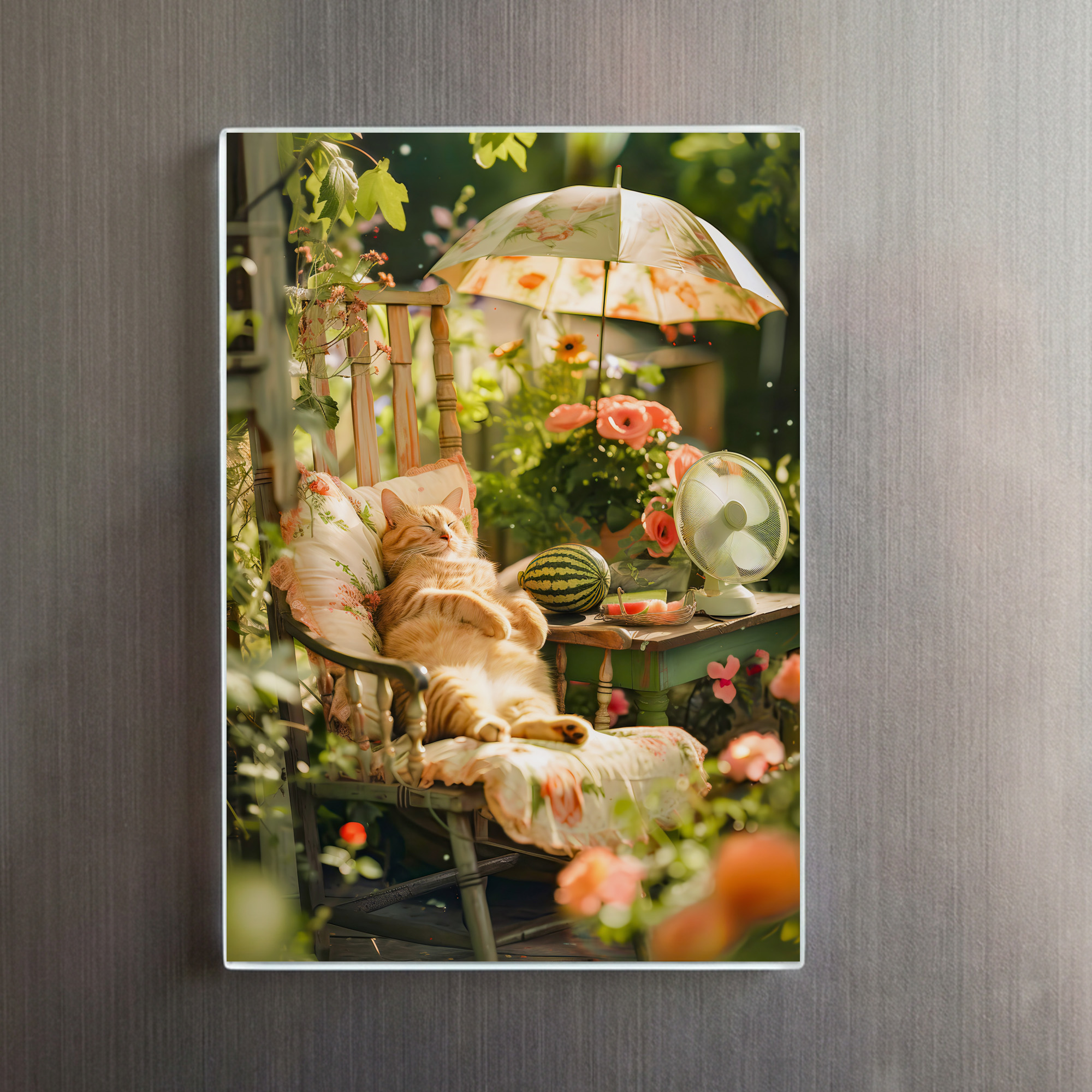 raxxa Glas-Magnet: Cat Relaxing in Deck Chair Under Sun Umbrella - immagine 2