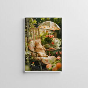 raxxa Glas-Magnet: Cat Relaxing in Deck Chair Under Sun Umbrella
