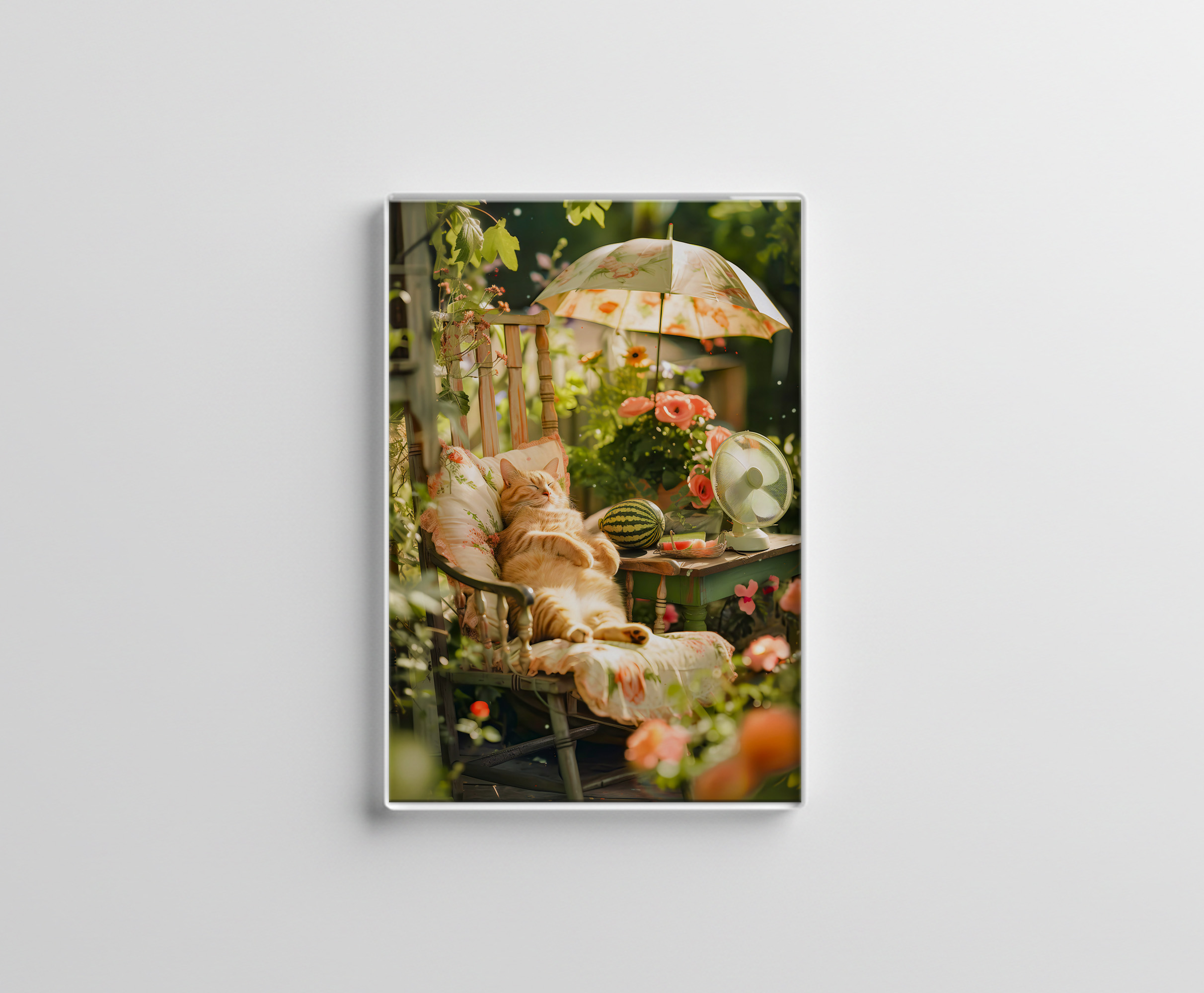raxxa Glas-Magnet: Cat Relaxing in Deck Chair Under Sun Umbrella