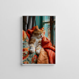 raxxa Glas-Magnet: cat rests peacefully in a cozy environment under a blanket next to a window
