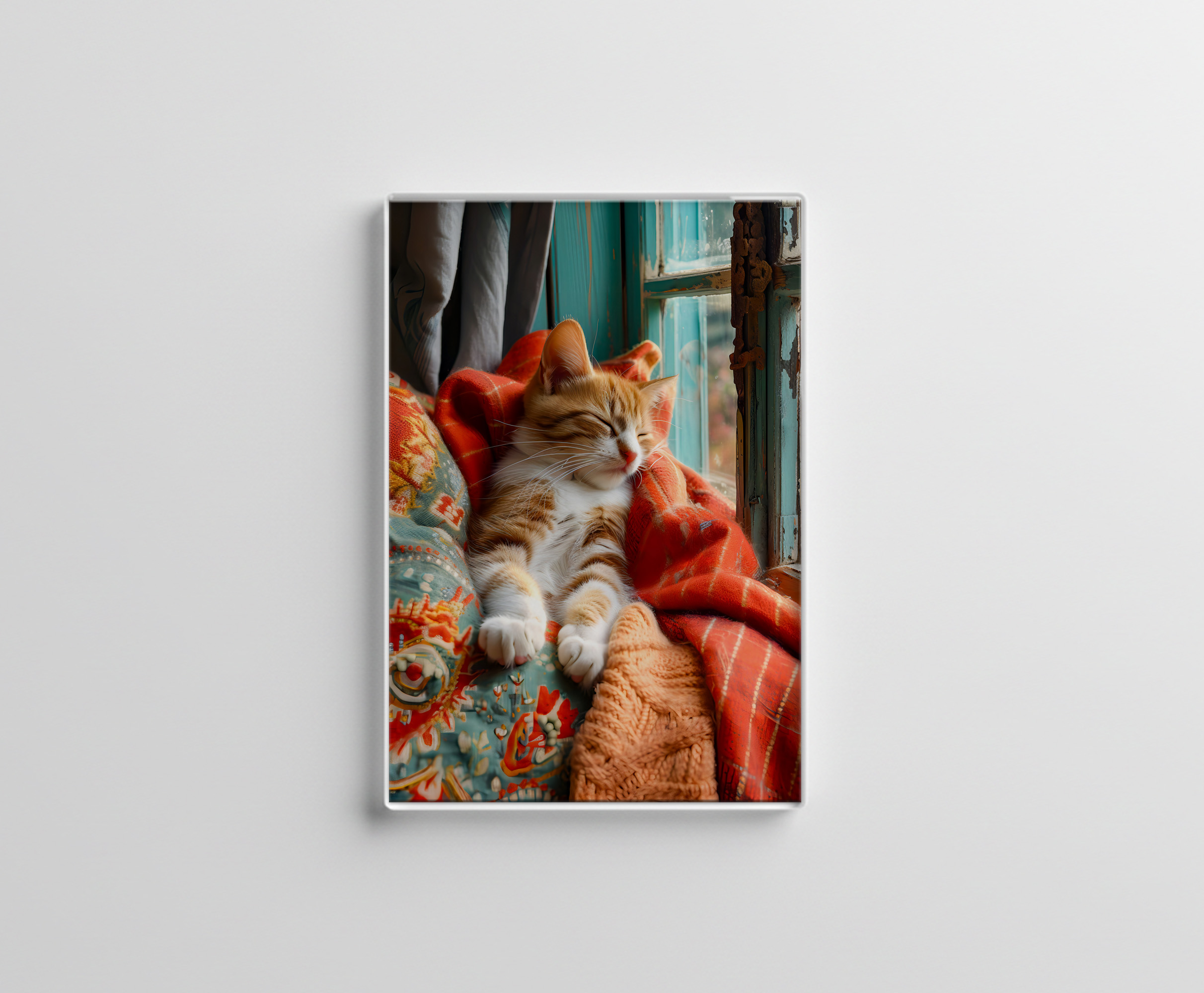 raxxa Glas-Magnet: cat rests peacefully in a cozy environment under a blanket next to a window