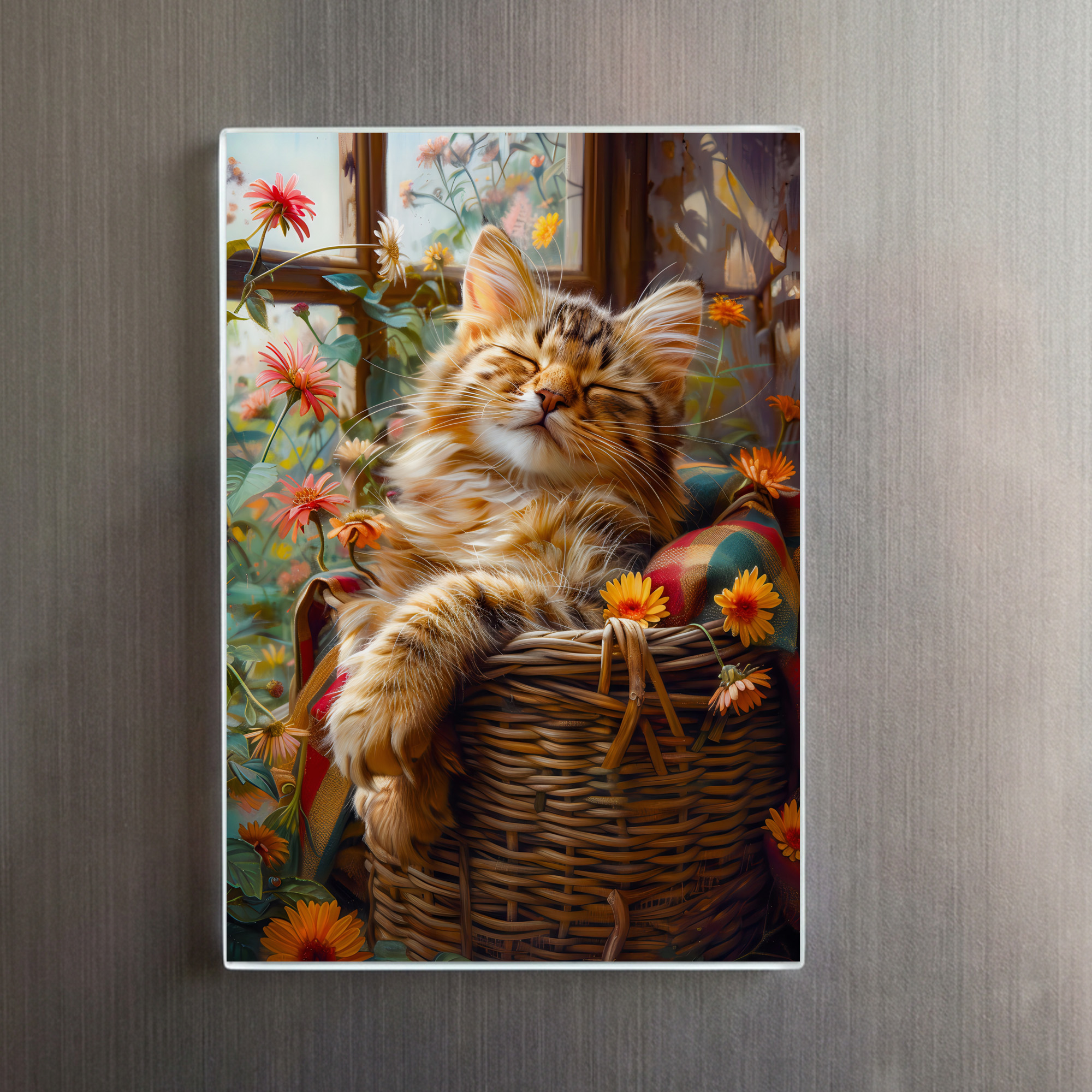 raxxa Glas-Magnet: Cozy Cat Napping in Comfortable Setting in a basket – Bild 2