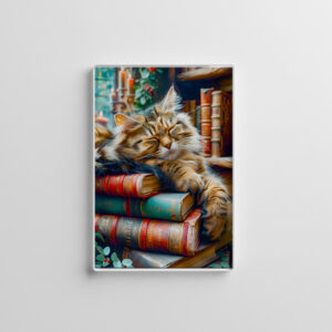 raxxa Glas-Magnet: Cozy Cat Napping in Comfortable Book Setting