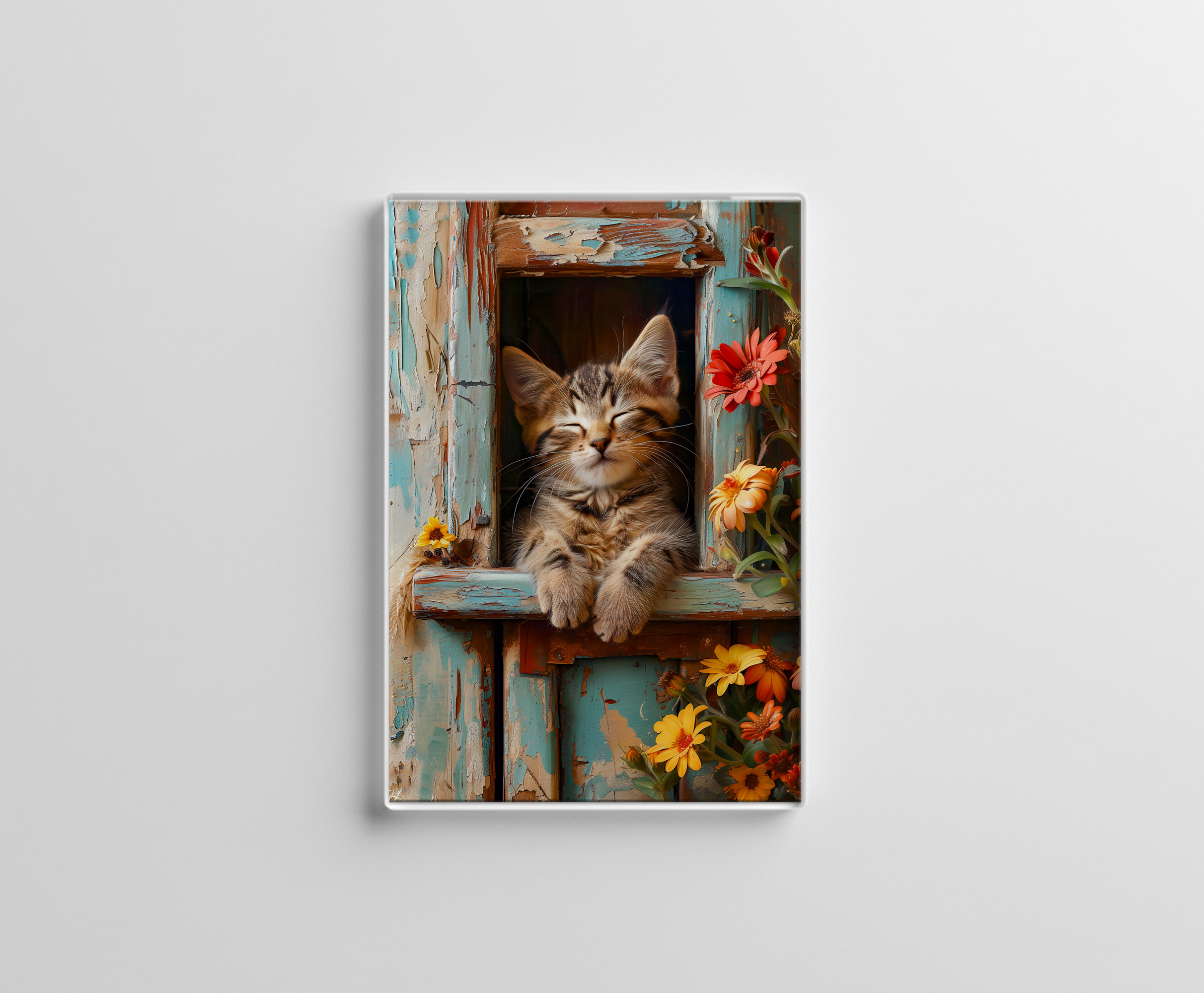 raxxa Glas-Magnet: Cozy Cat Napping in Comfortable Setting