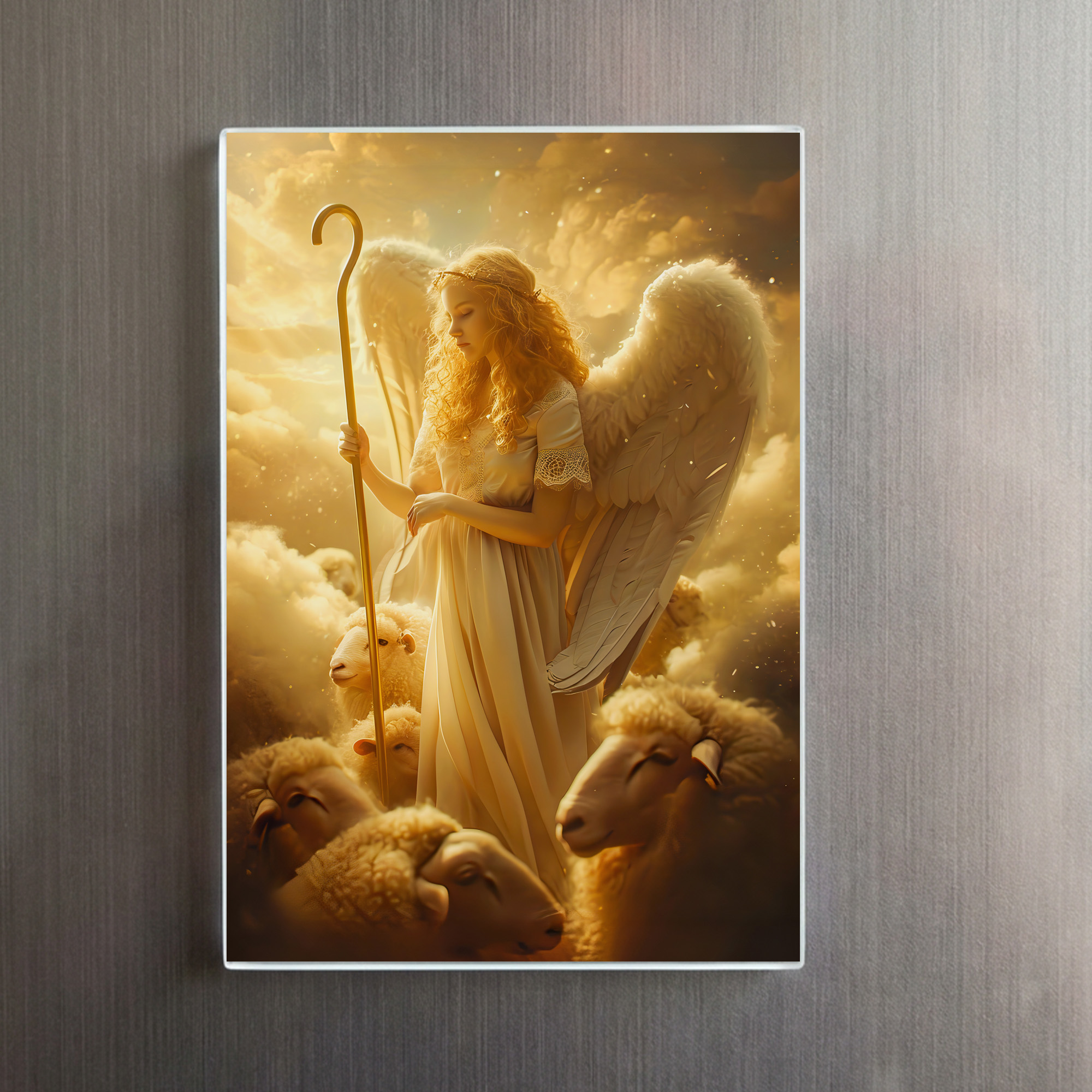 raxxa Glas-Magnet: Heavenly Serenity Female Angel with Sheep and Shepherd Crook – Image 2