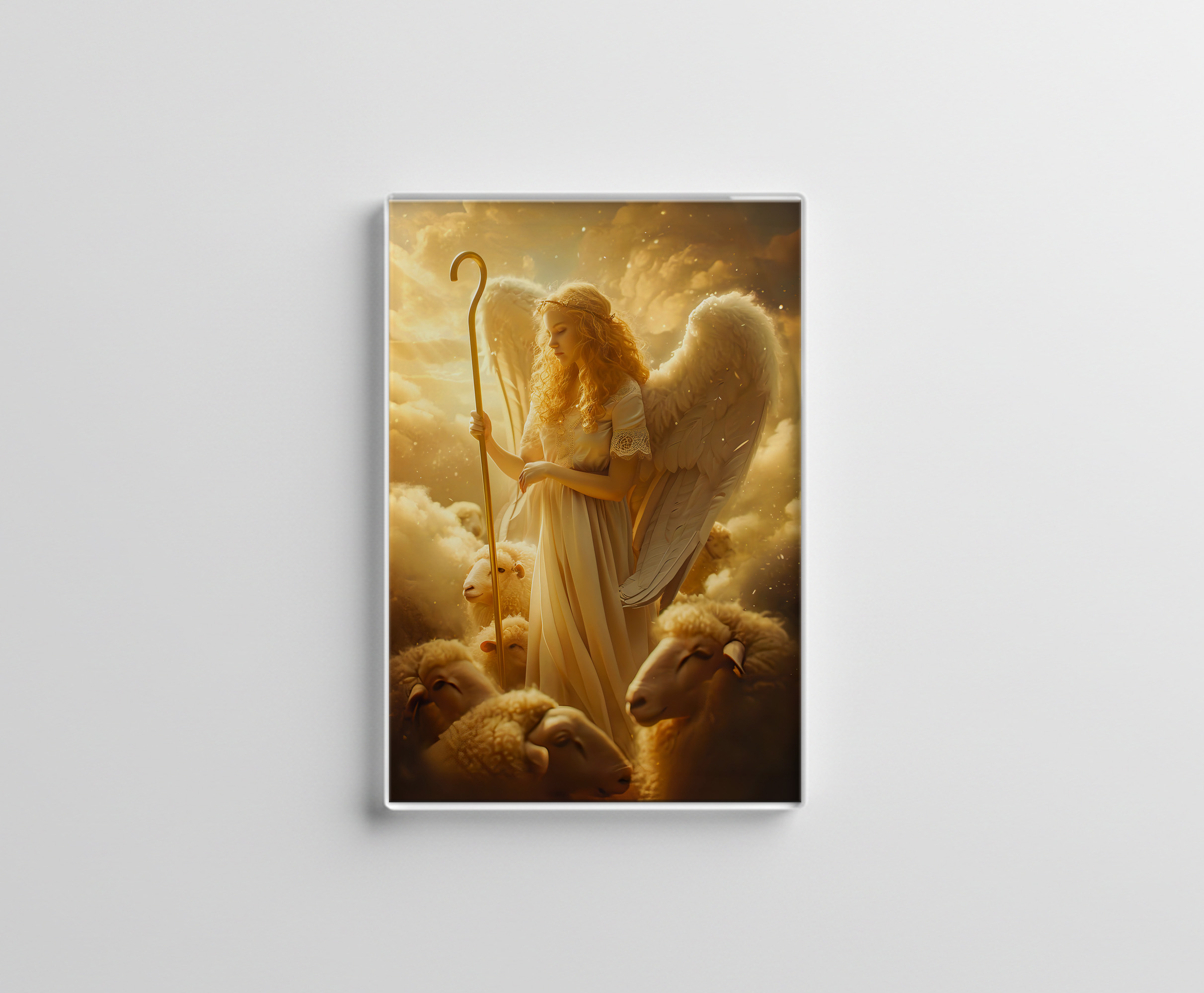 raxxa Glas-Magnet: Heavenly Serenity Female Angel with Sheep and Shepherd Crook