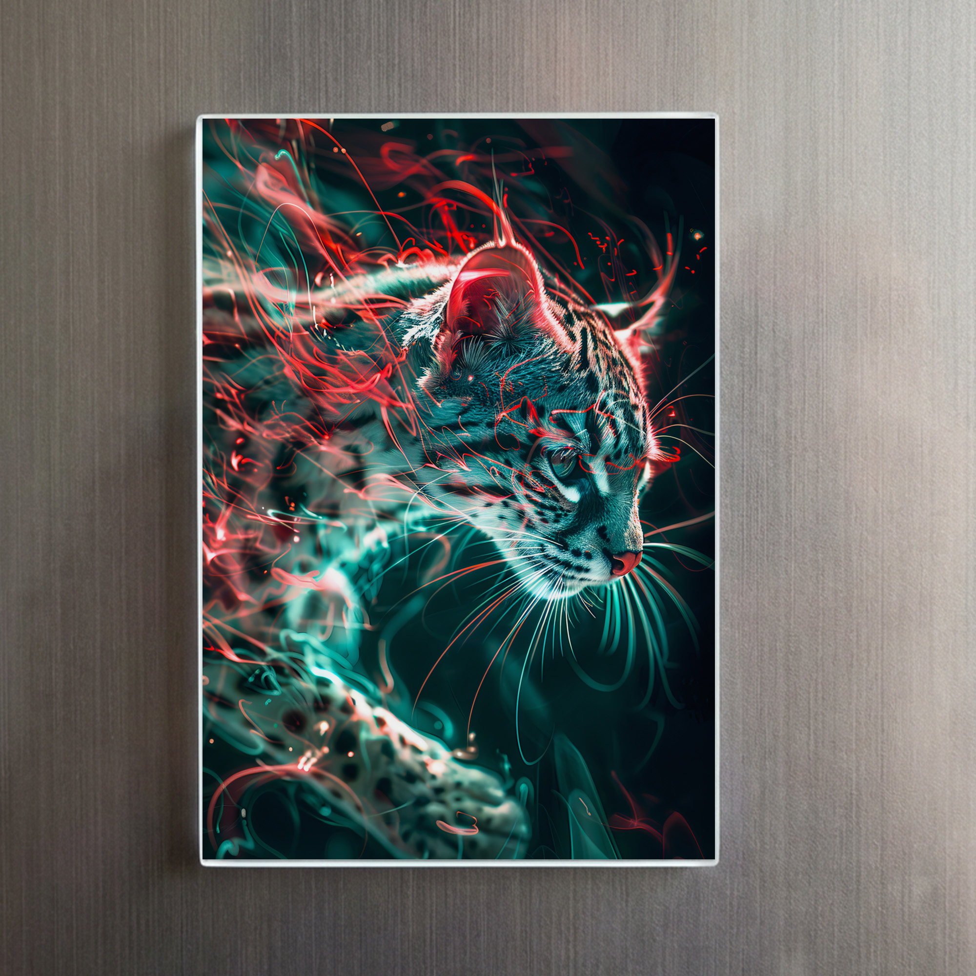 raxxa Glas-Magnet: Turquoise Red Neon Fishing Cat Light - Image 2