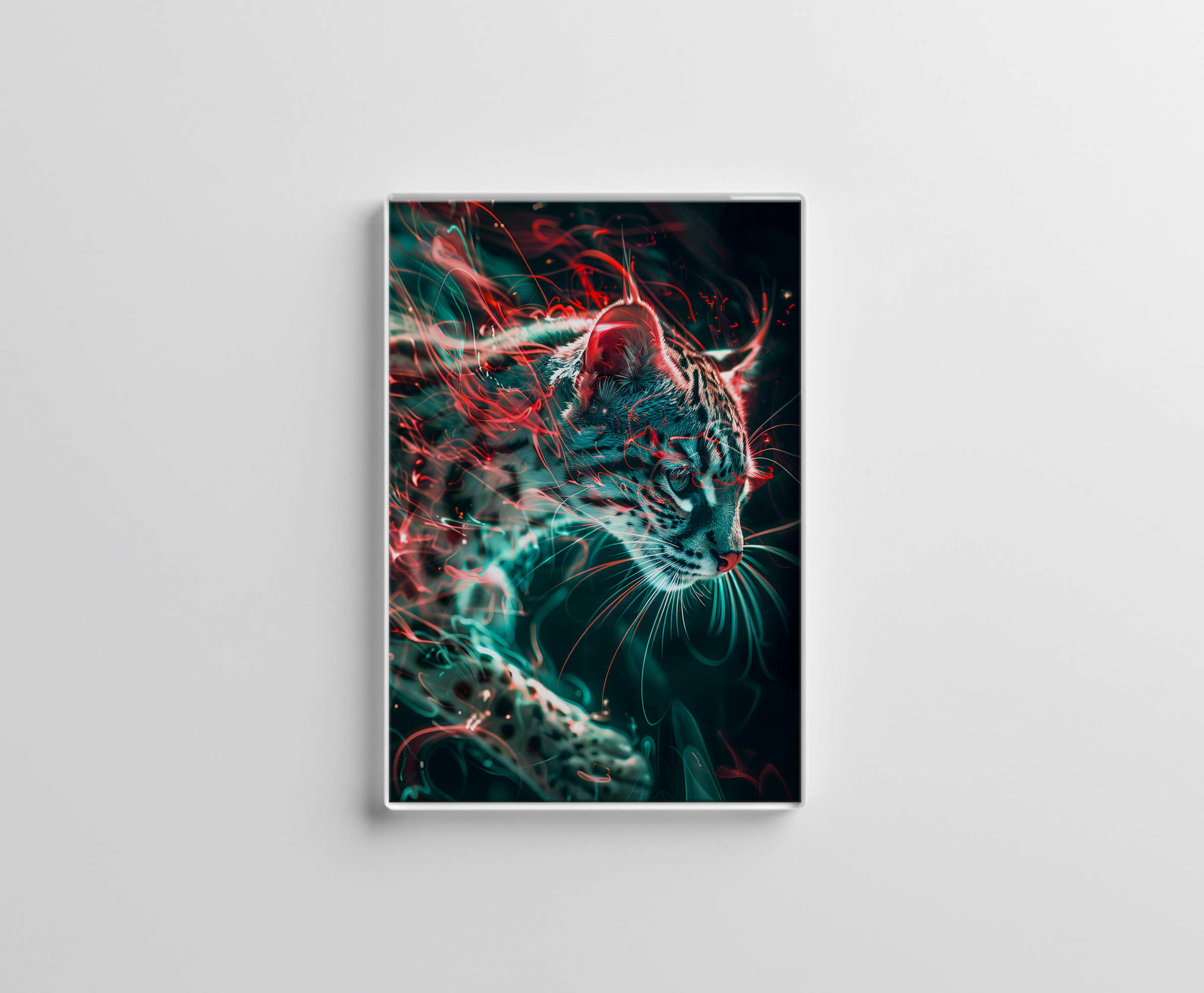 raxxa Glas-Magnet: Turquoise Red Neon Fishing Cat Light