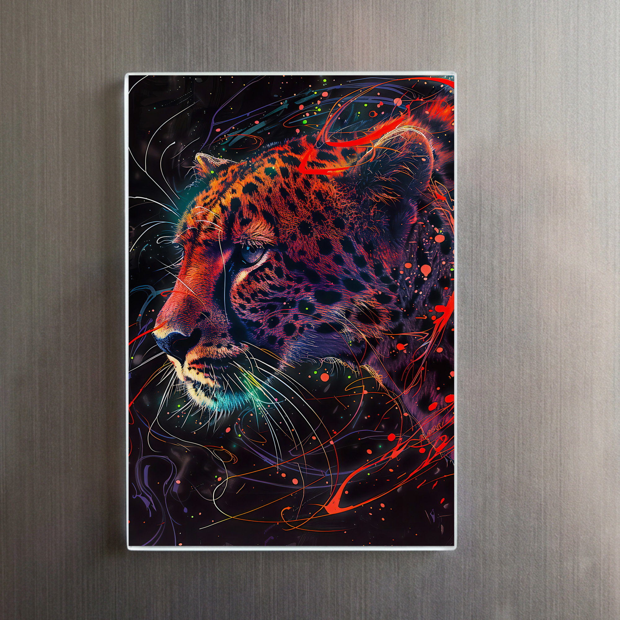 raxxa Glas-Magnet: Reddish Neon Cheetah Cosmic Glow - Image 2