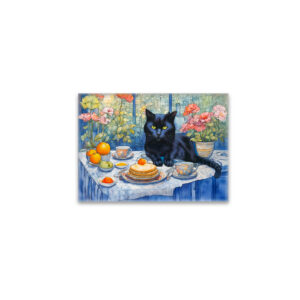 raxxa Glas-Magnet: Watercolor Black Cat with Tea Table