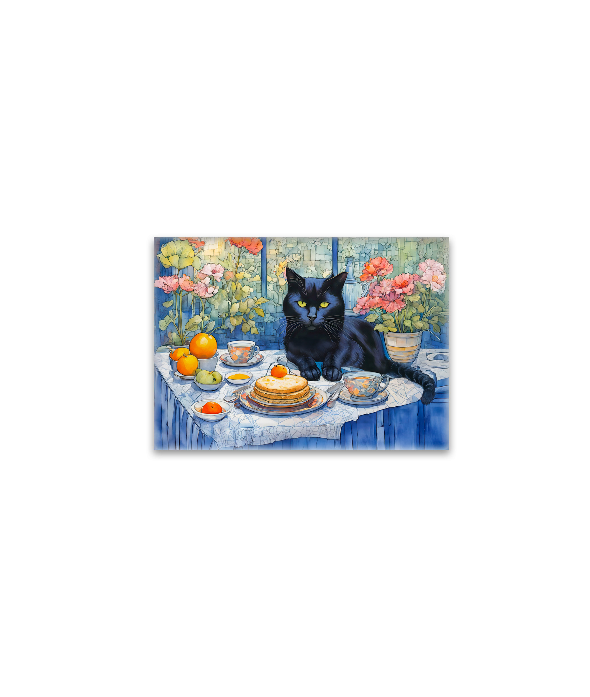 raxxa Glas-Magnet: Watercolor Black Cat with Tea Table
