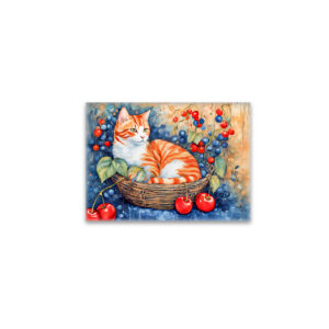 raxxa Glas-Magnet: Watercolor Cat in Basket with Cherries