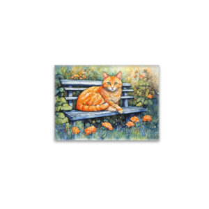 raxxa Glas-Magnet: Watercolor of Cat on Bench in Flower Garden