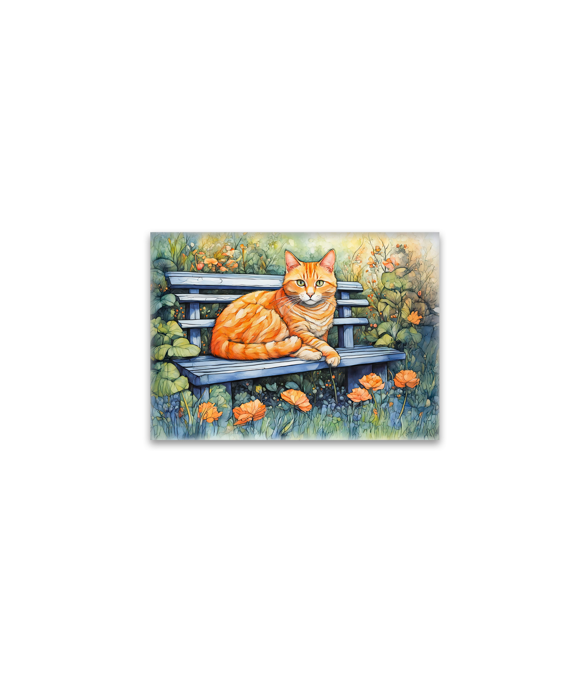 raxxa Glas-Magnet: Watercolor of Cat on Bench in Flower Garden