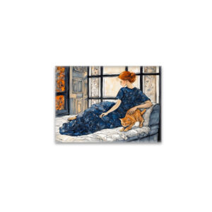 raxxa Glas-Magnet: Watercolor Cat and Woman by Window