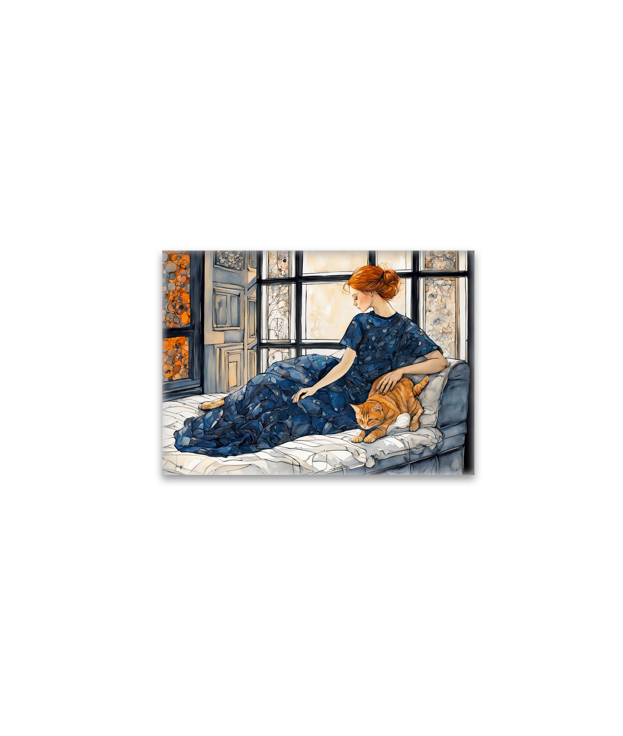 raxxa Glas-Magnet: Watercolor Cat and Woman by Window