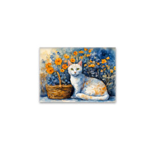 raxxa Glas-Magnet: Watercolor White Cat in Flower Basket