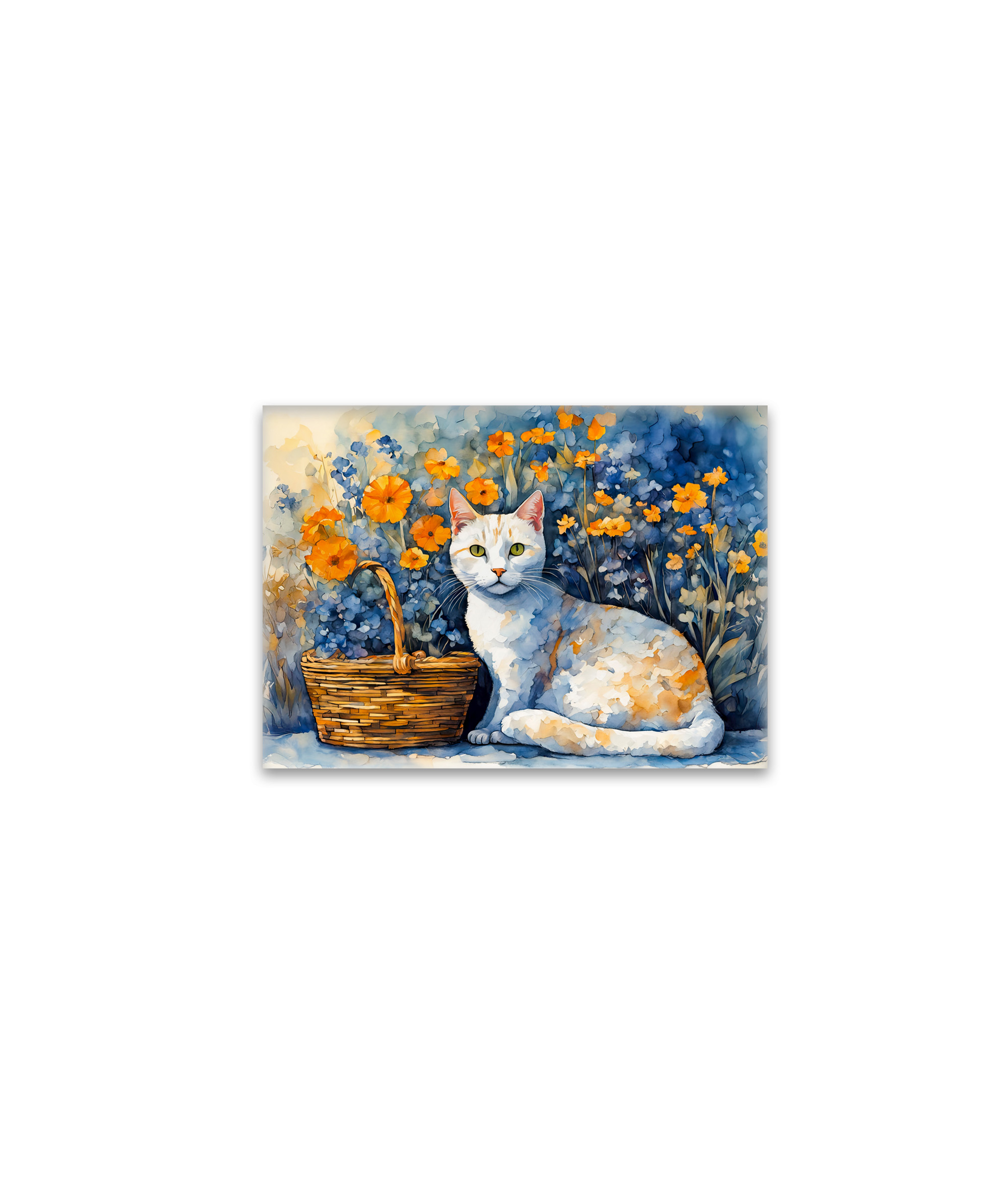 raxxa Glas-Magnet: Watercolor White Cat in Flower Basket