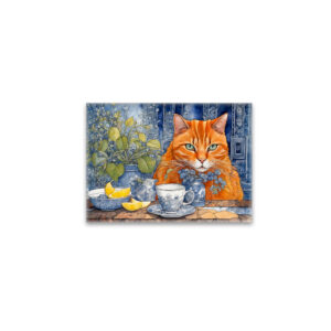 raxxa Glas-Magnet: Watercolor Orange Cat with Lemon Tea
