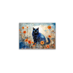 raxxa Glas-Magnet: Watercolor Black Cat in Poppy Field