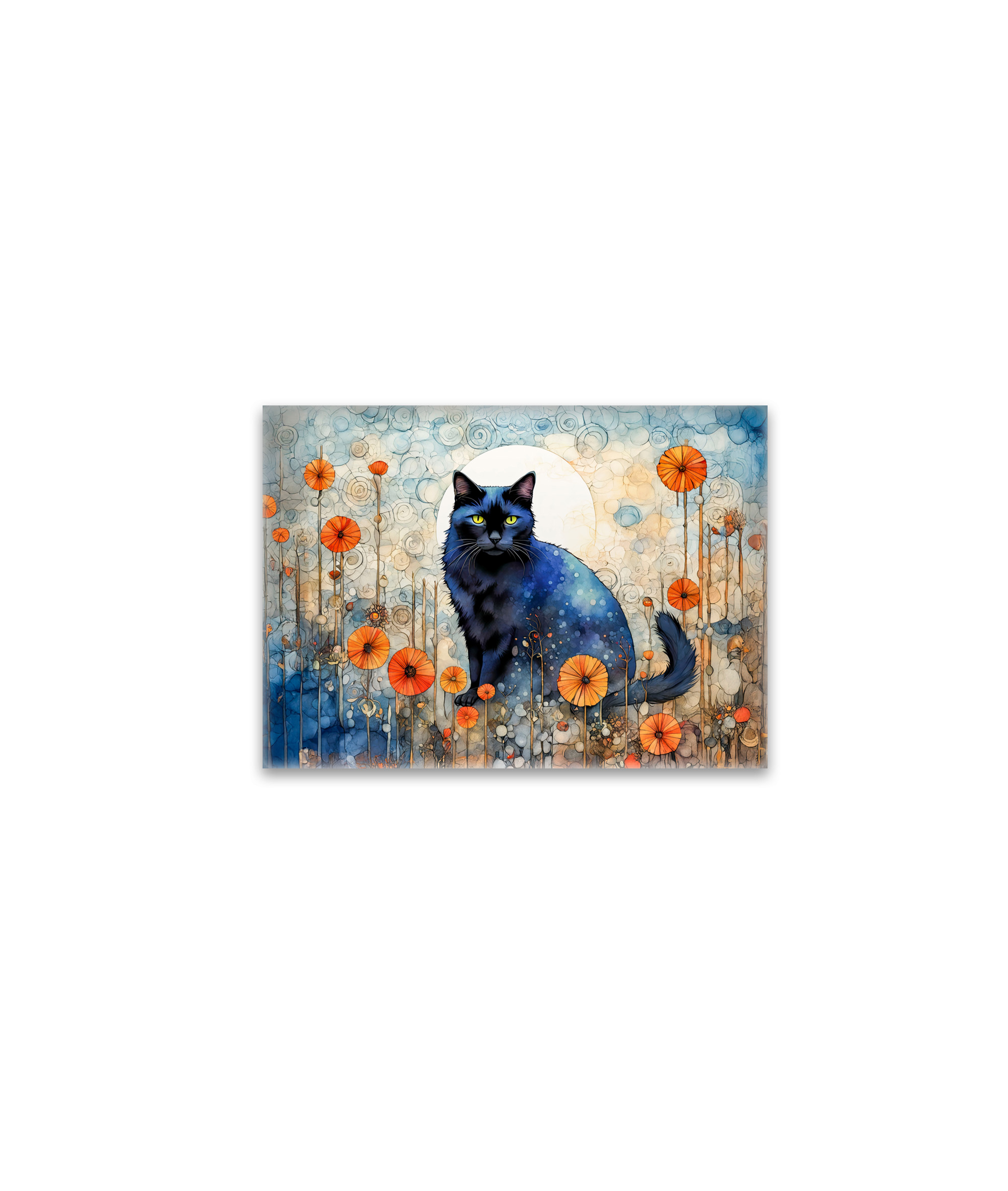 raxxa Glas-Magnet: Watercolor Black Cat in Poppy Field