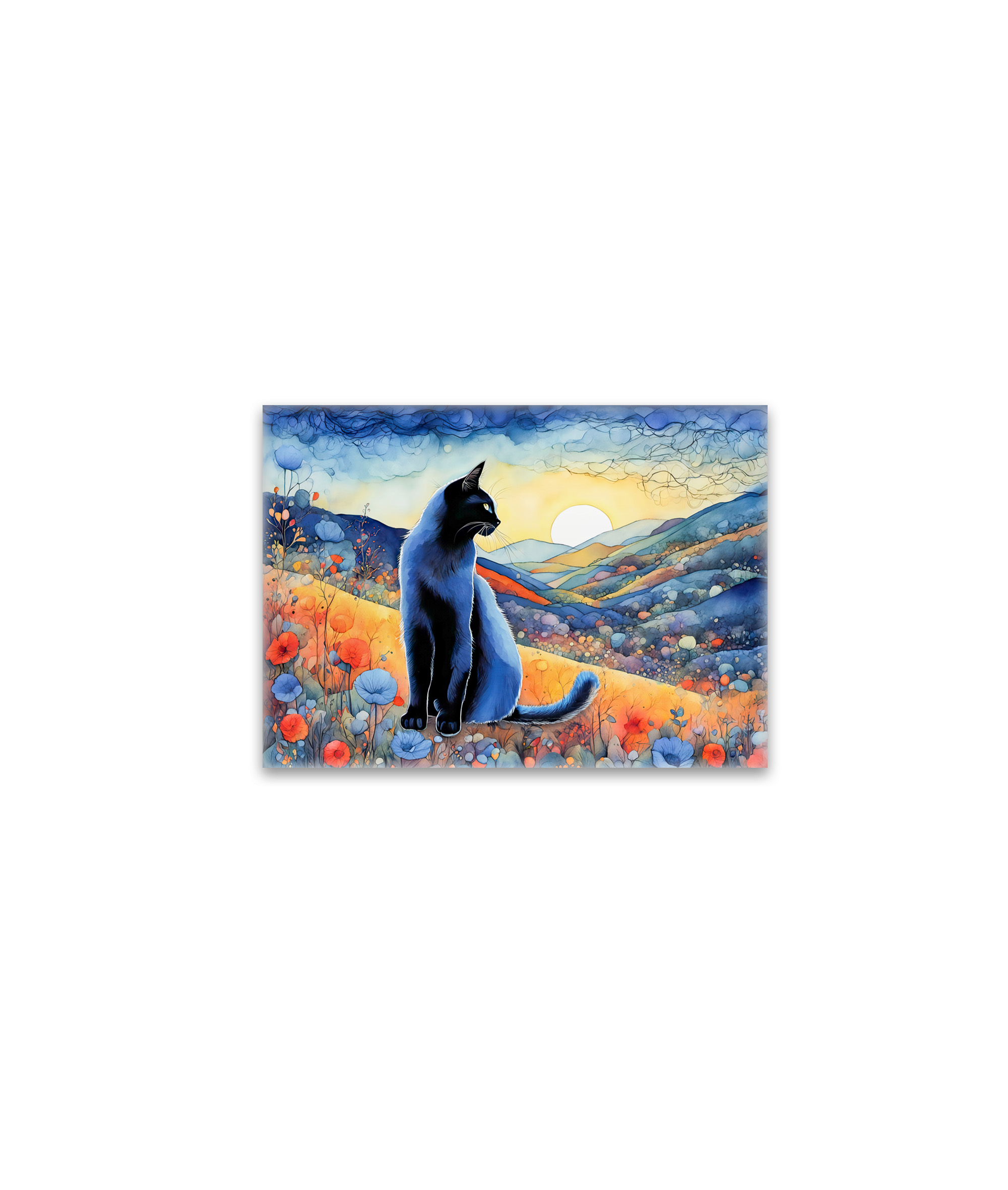 raxxa Glas-Magnet: Watercolor Black Cat in Sunset Hills