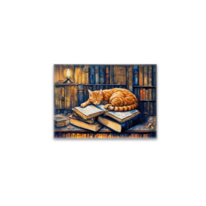 raxxa Glas-Magnet: Watercolor Orange Cat Sleeping on Books