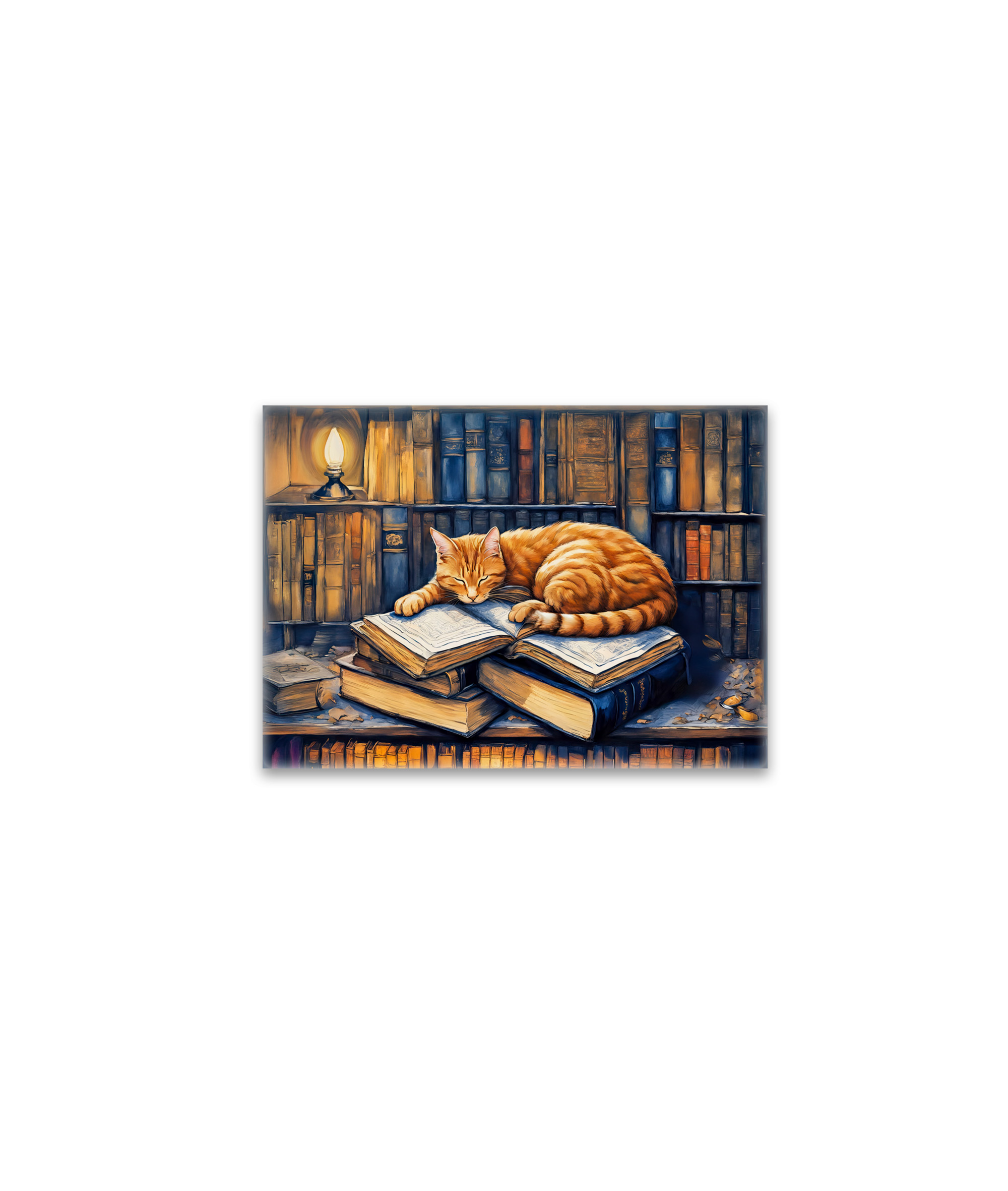 raxxa Glas-Magnet: Watercolor Orange Cat Sleeping on Books
