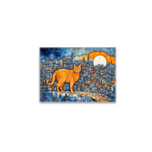 raxxa Glas-Magnet: Orange Cat in Urban Sunset Watercolor
