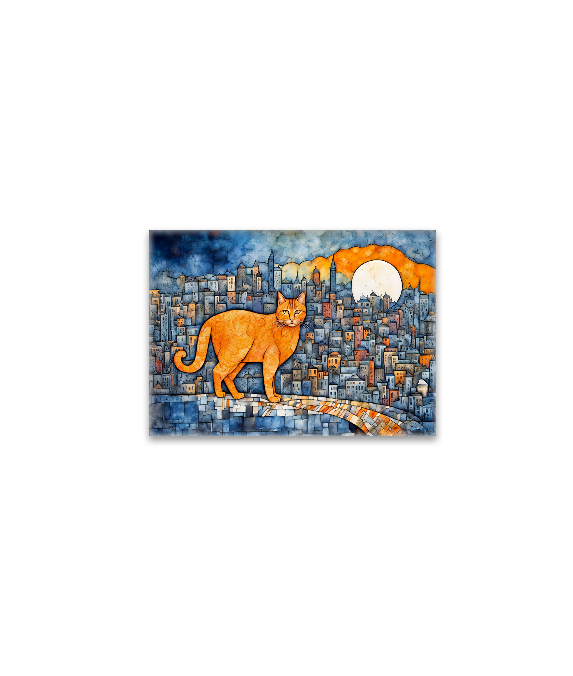 raxxa Glas-Magnet: Orange Cat in Urban Sunset Watercolor