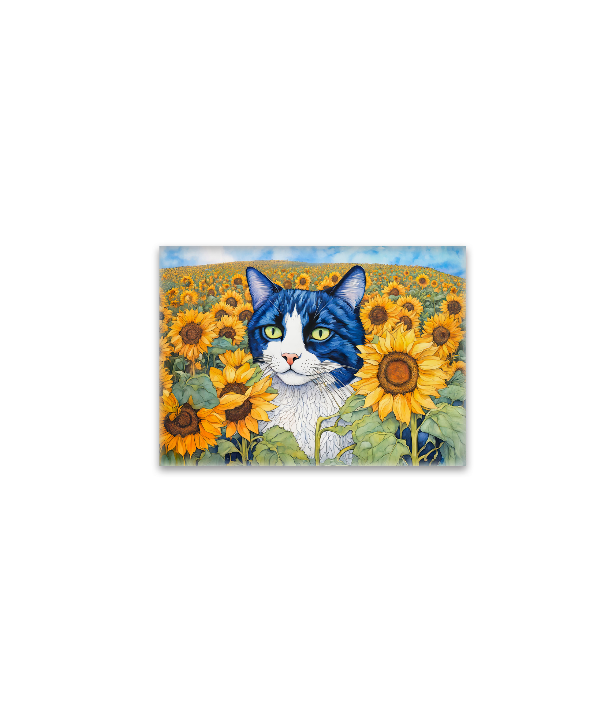 raxxa Glas-Magnet: Watercolor Blue-Eyed Cat in Sunflowers