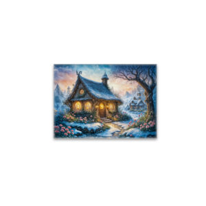 raxxa Glas-Magnet: Charming Winter Cottage with Festive Lights