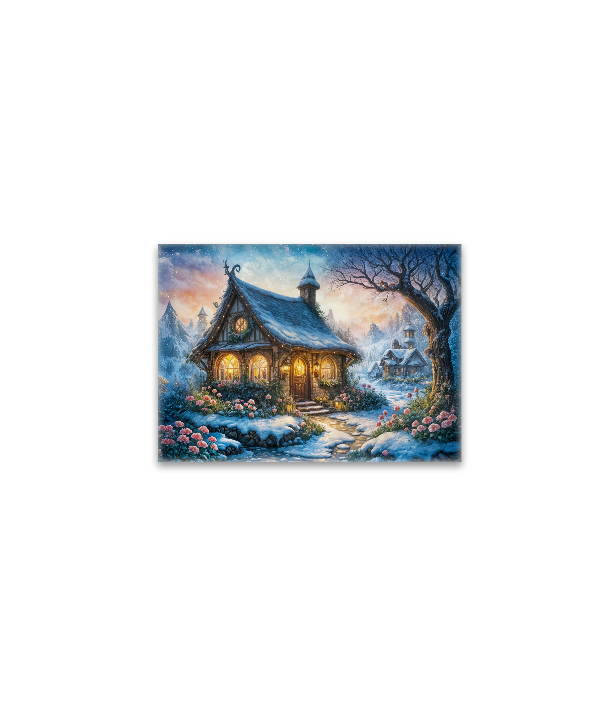 raxxa Glas-Magnet: Charming Winter Cottage with Festive Lights