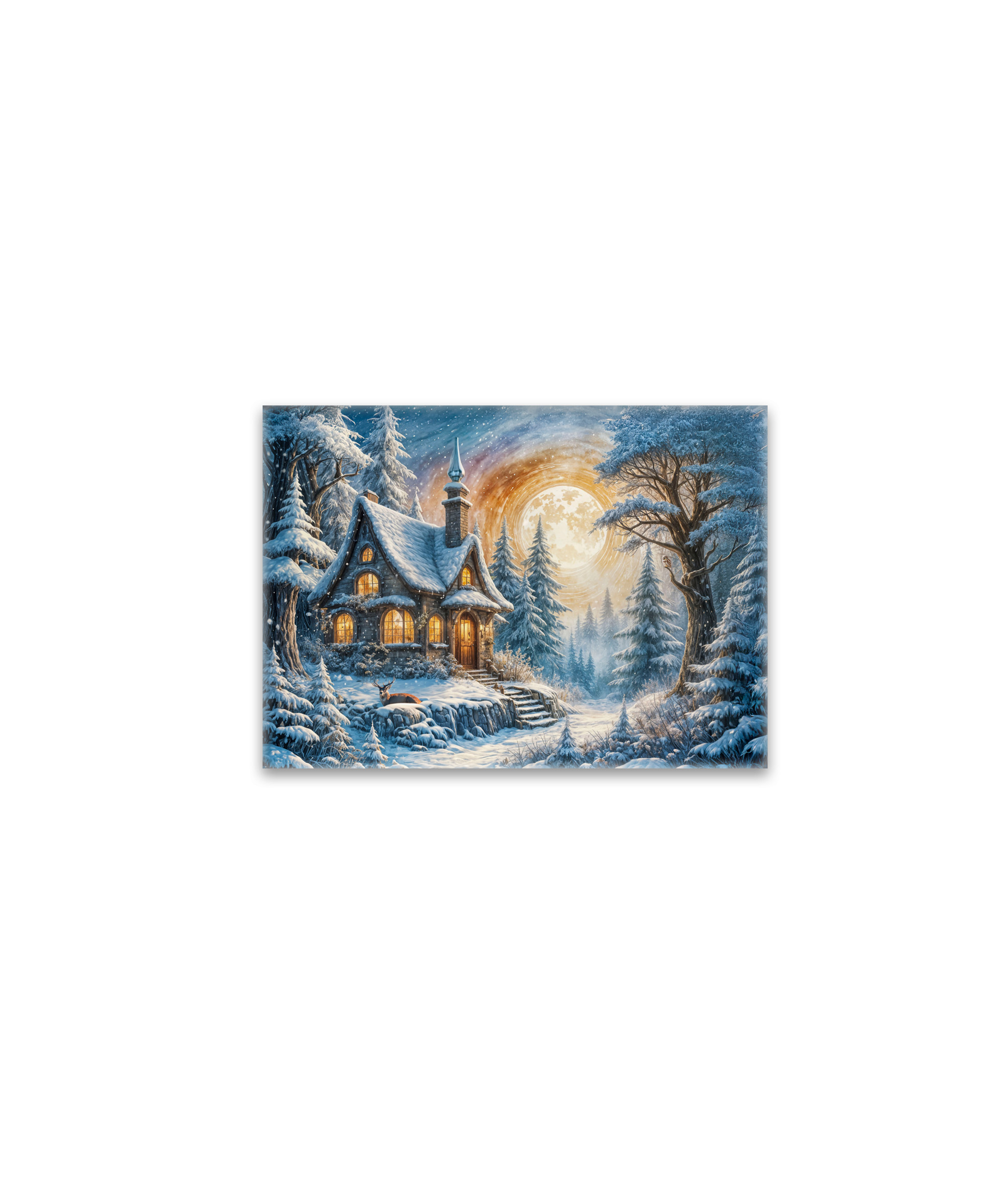 raxxa Glas-Magnet: Enchanting Winter Cottage in Moonlight